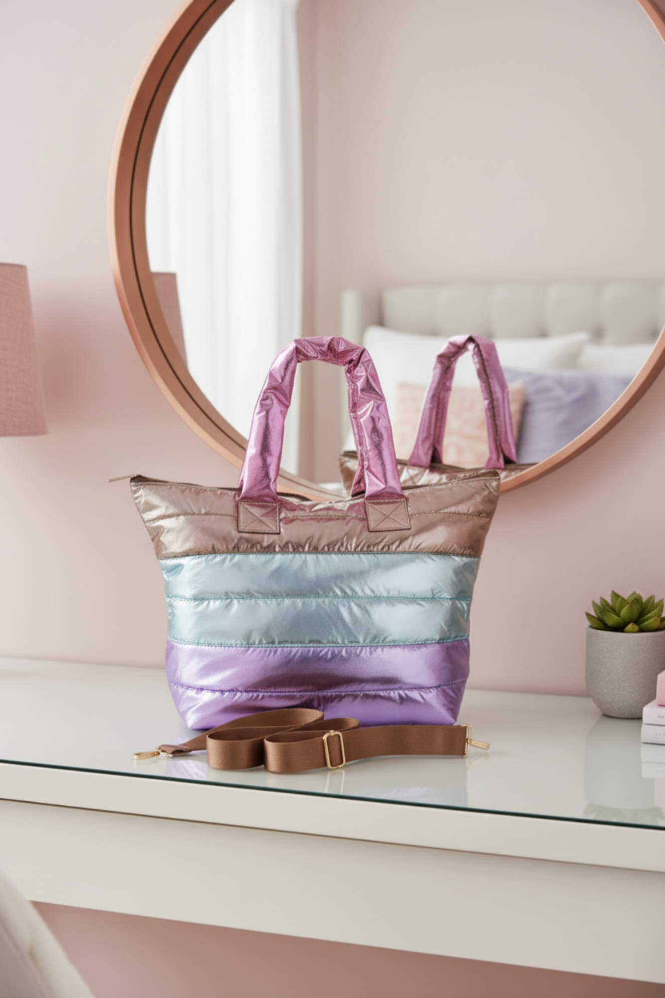 Icy Color Block Puffer Overnight Bag