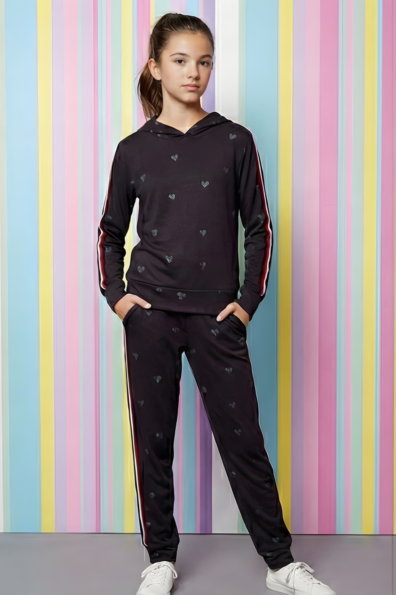Navy Blue Set with Stripes & Hearts
