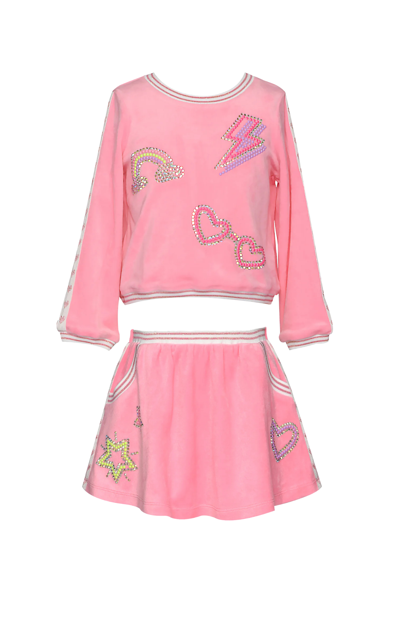 Pink Velvet Top & Skirt Crystals Details