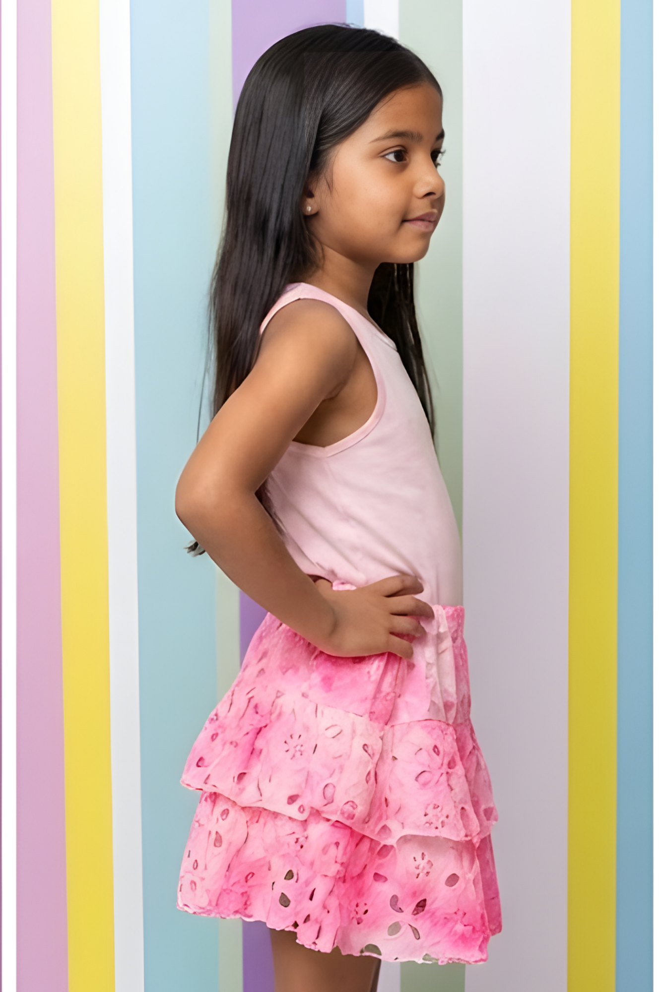 Neon Pink Lace Skirt with Ruffles