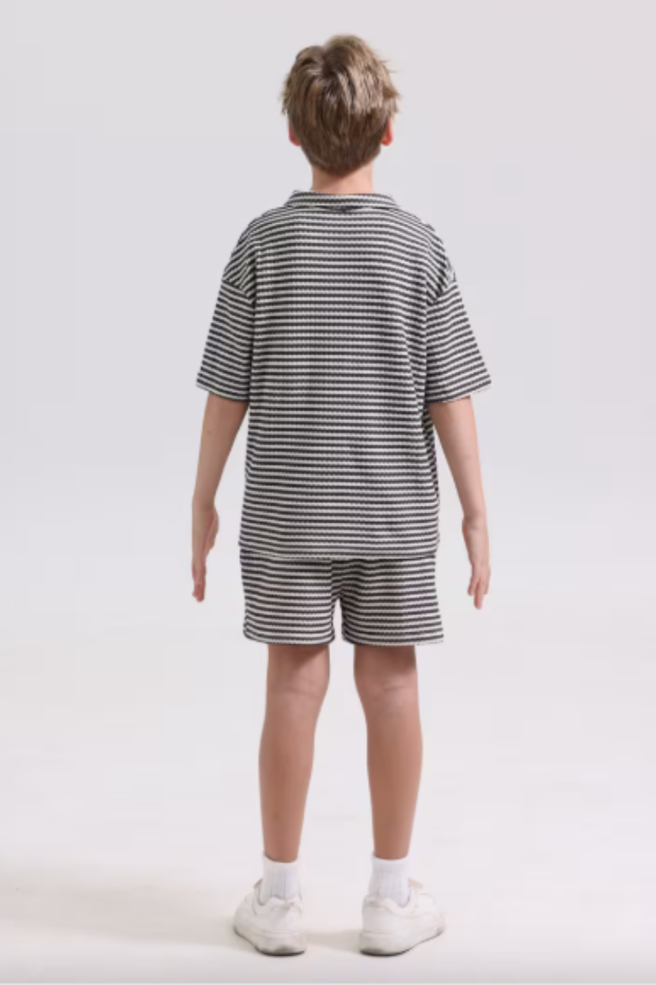 Beige & Brown Striped Shorts Set