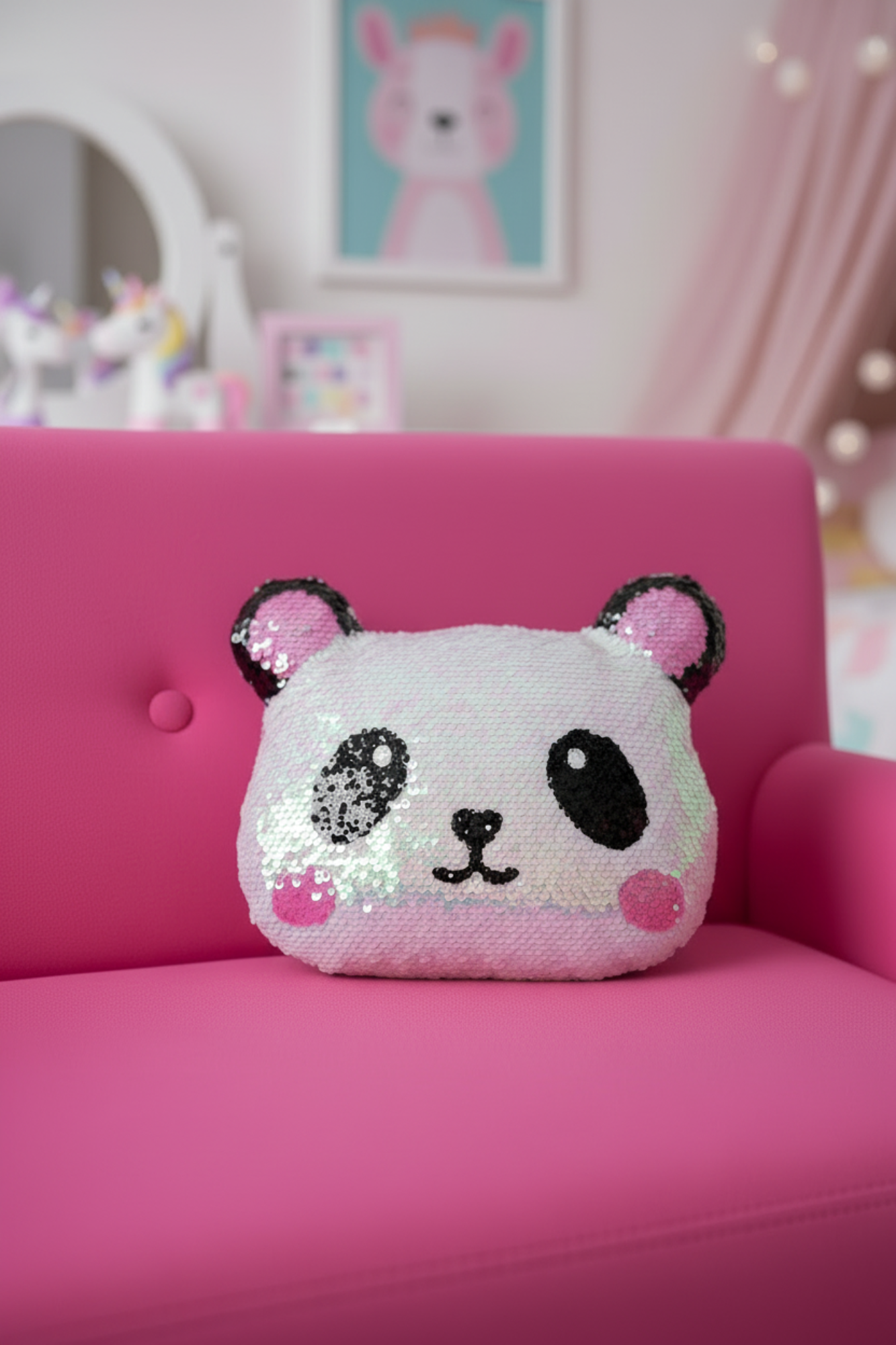 Mini Panda Reversible Sequin Pillow