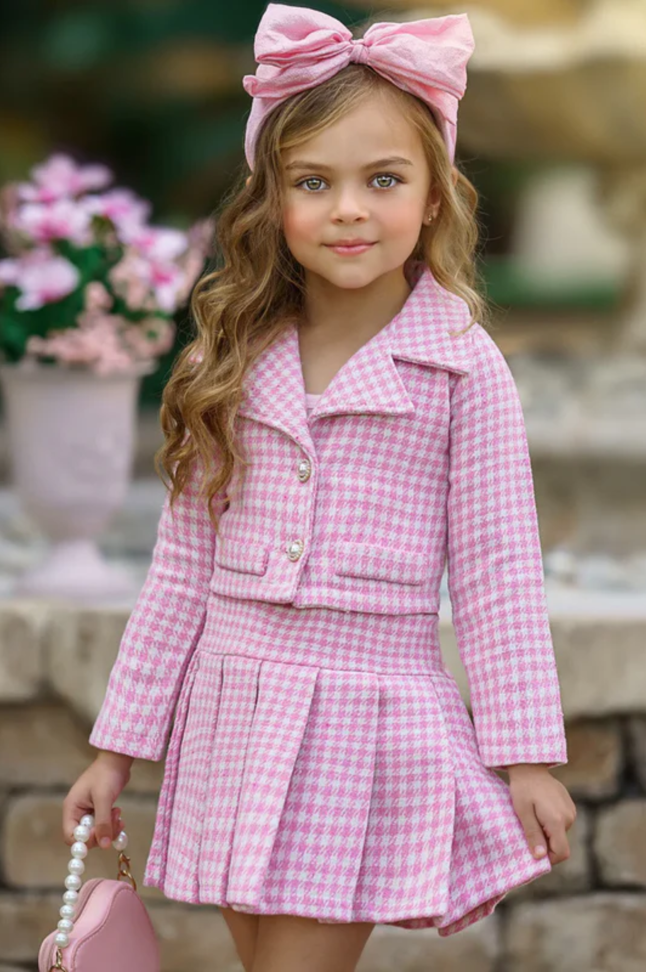 Little Treasure Tweed Matching Blazer & Pleated Skirt Set