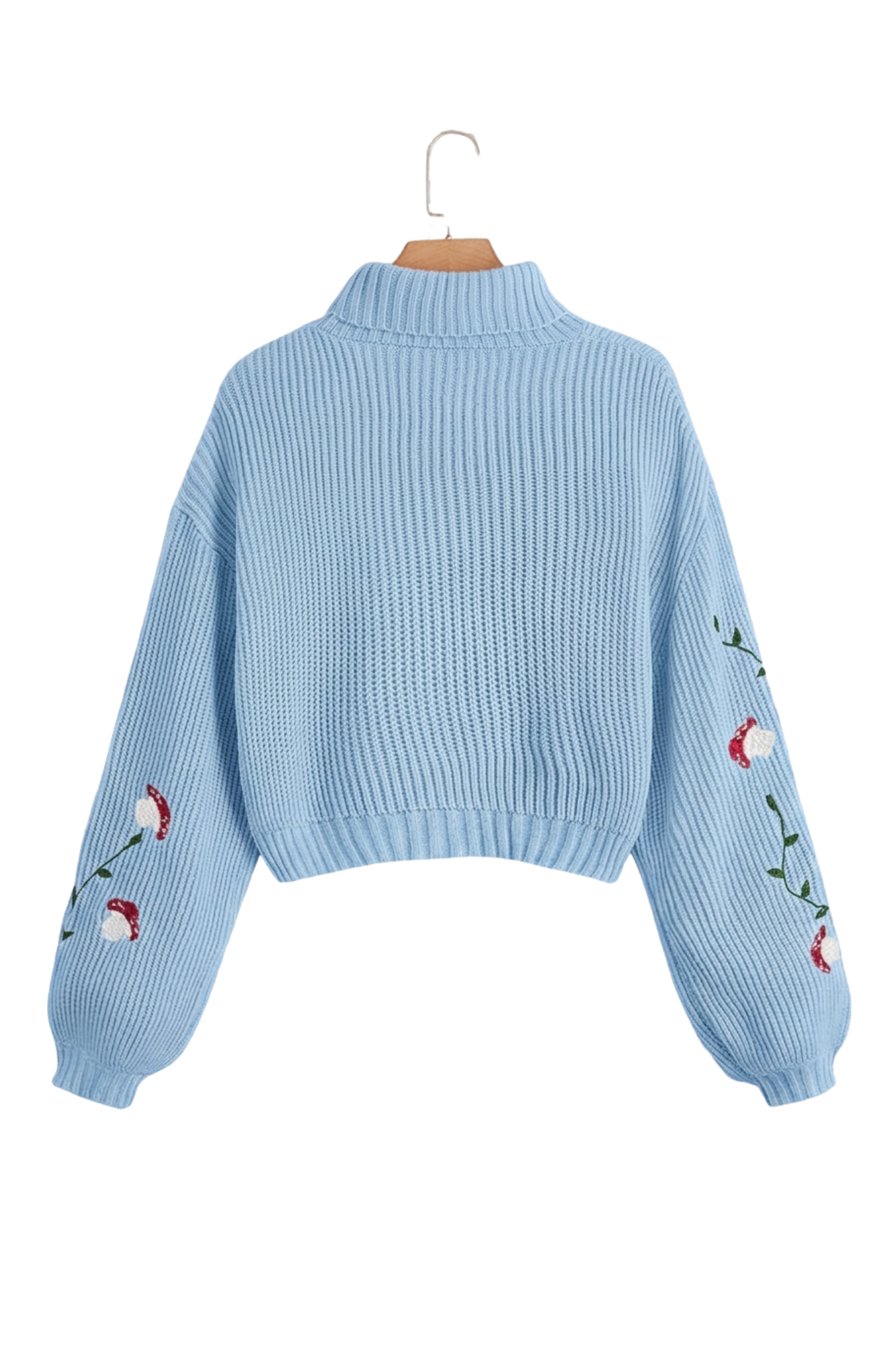 Baby Blue Turtleneck Sweater with Mushrooms