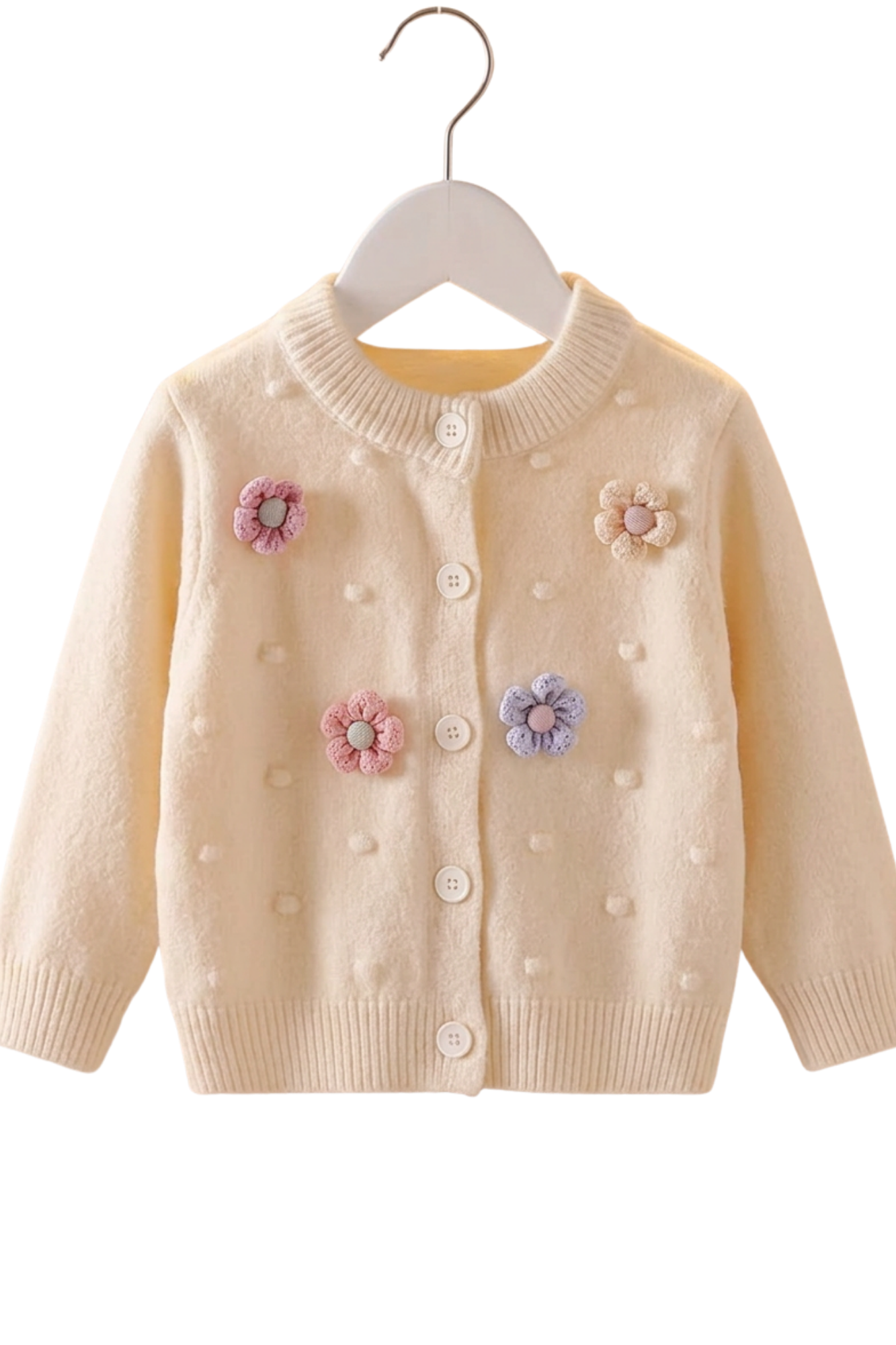 Beige Cardigan with Flowers & Dots