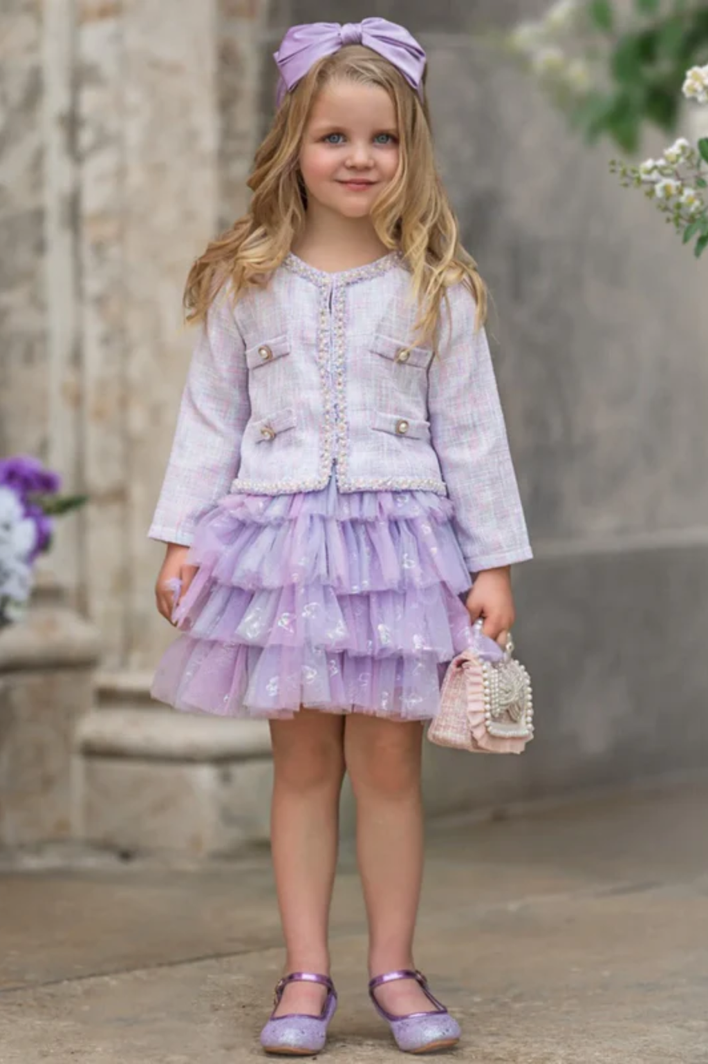 Twirl In Lilacs Tweed Blazer & Tutu Skirt Set