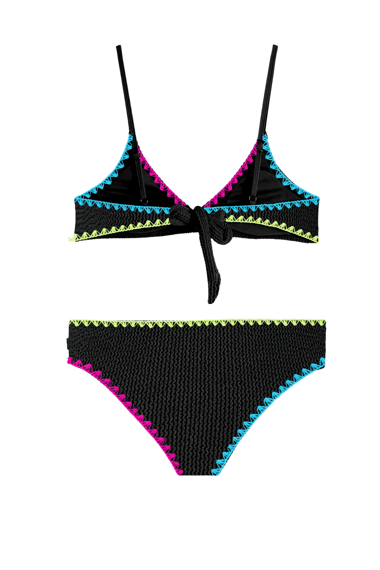 Fleur Crinkle Black Swimsuit with Embroidered Trim