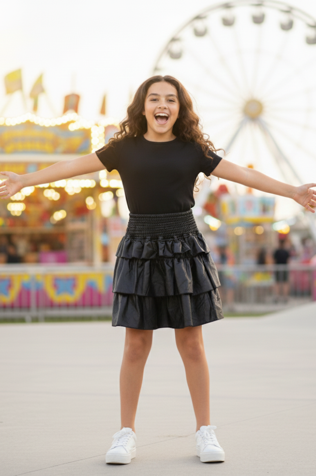 Vegan Leather Tiered Mini Skirt Black
