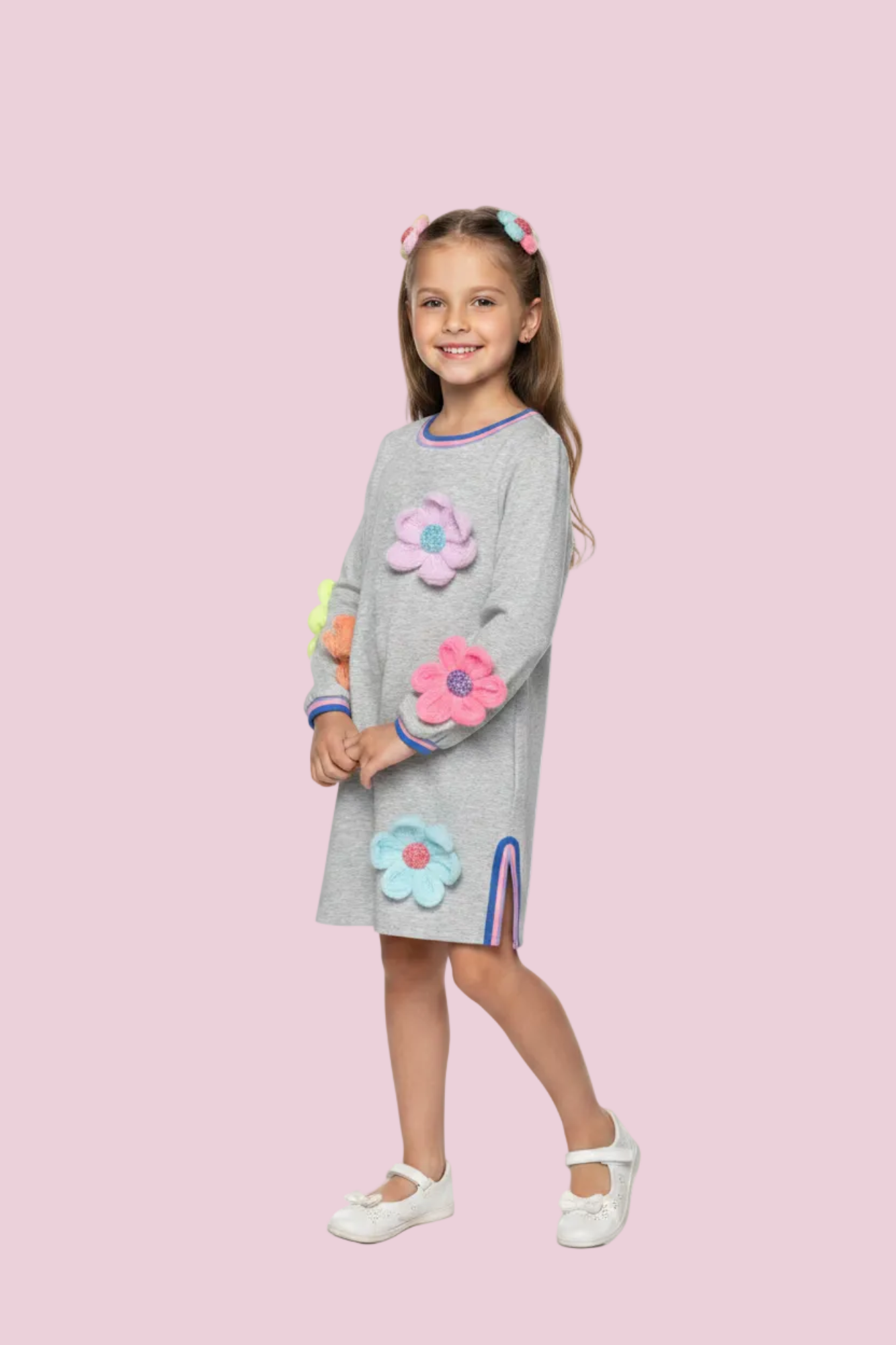 Grey Dress w/ 3D Flowers