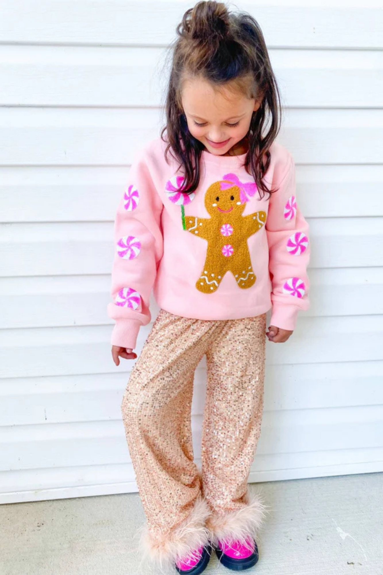 Sequin Wide Leg Feather Pants