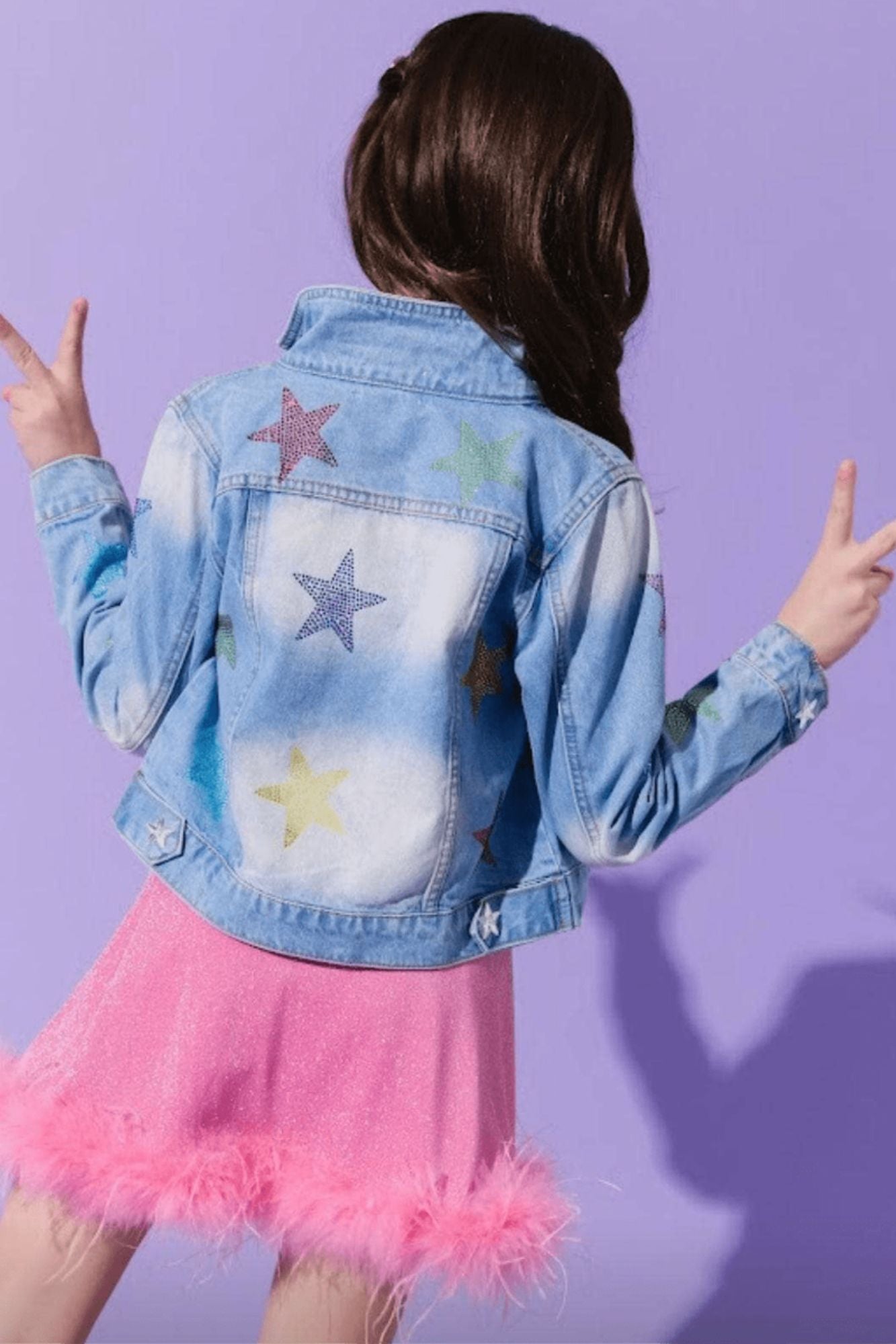 Crystal Rainbow Stars Denim Jacket