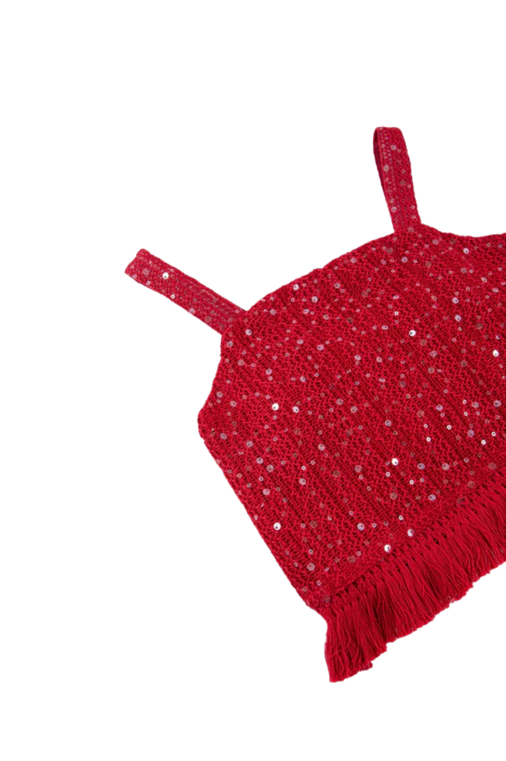 Sequins w/ Fringe Skirt Red Set