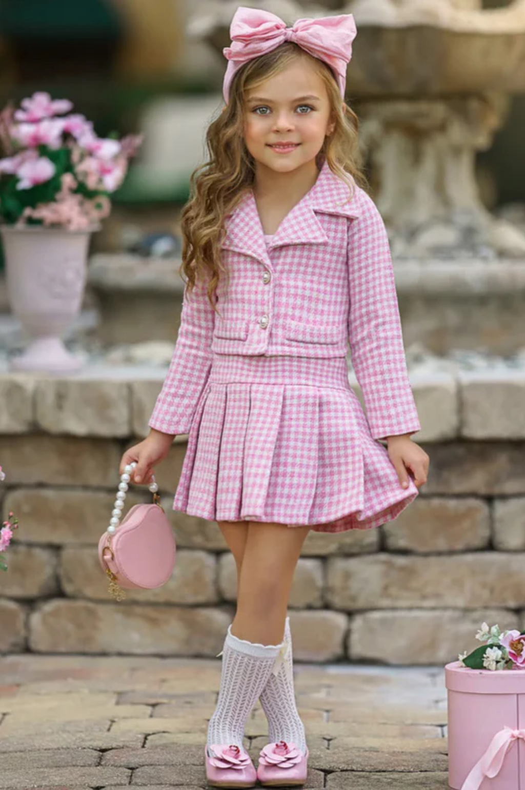 Little Treasure Tweed Matching Blazer & Pleated Skirt Set