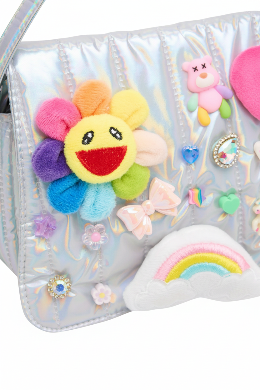 Charm Quilted Crossbody Bag Silver