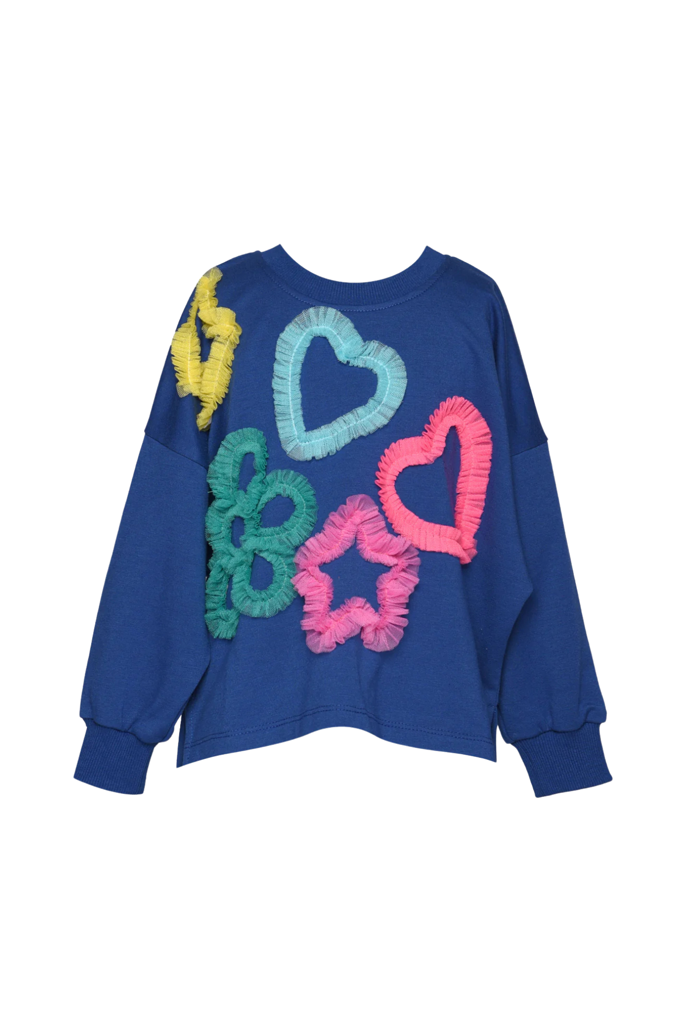 Blue Top & Jogger w/ Mesh Heart, Star & Flowers