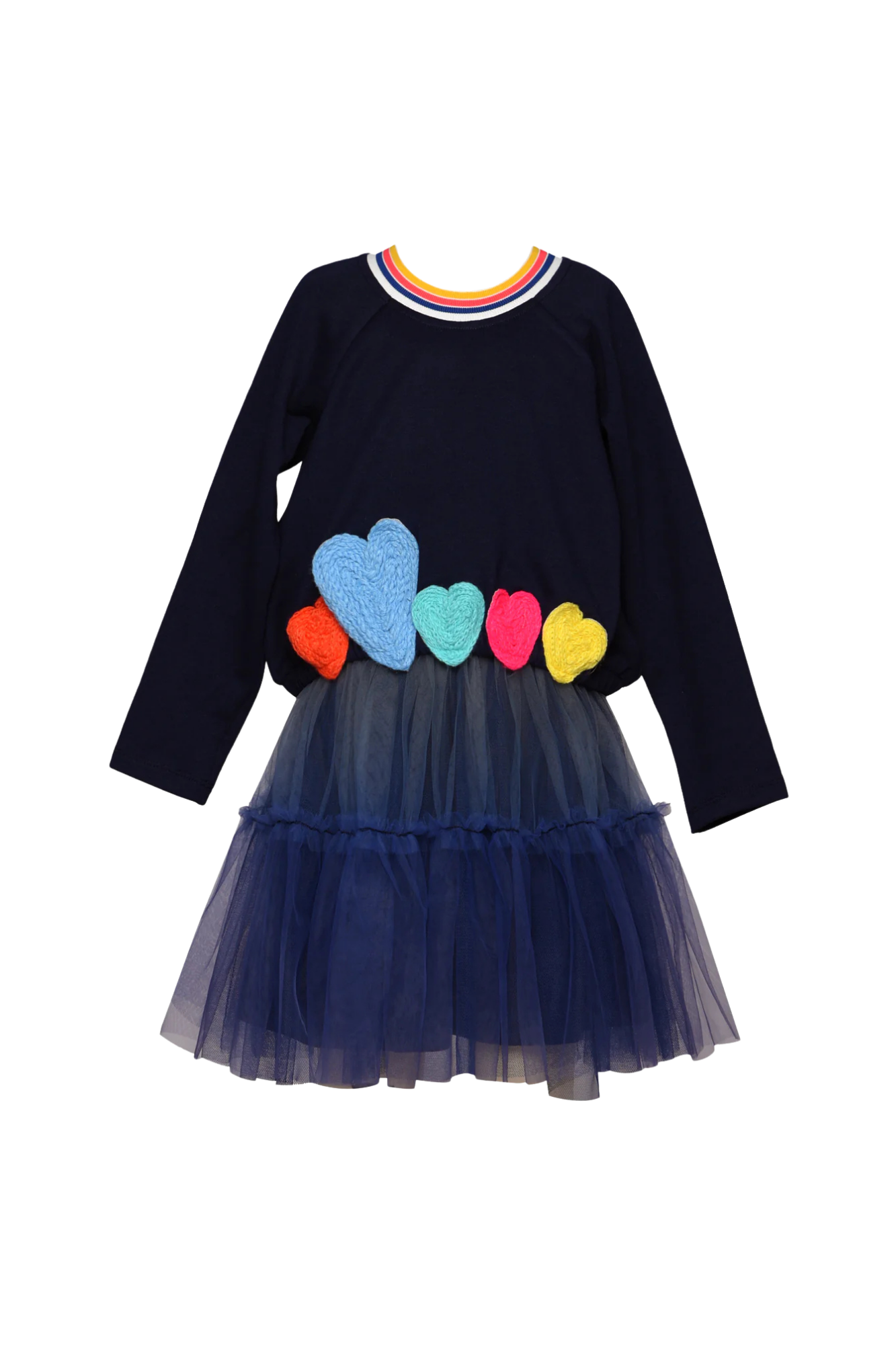 Navy Dress w/ Heart Trim & Ombre Tutu Mesh
