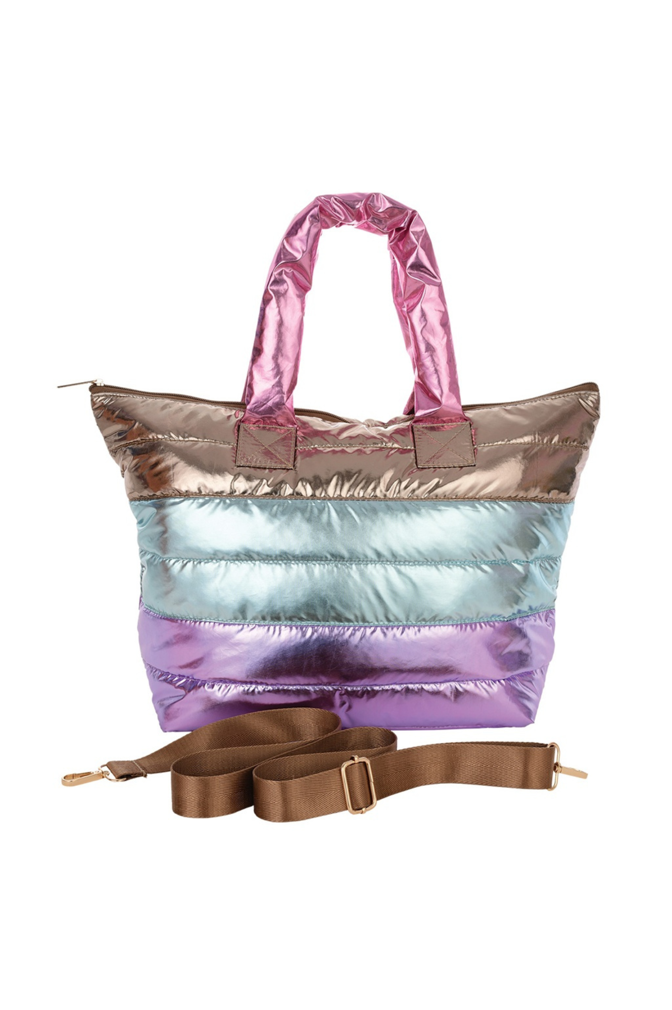 Icy Color Block Puffer Overnight Bag