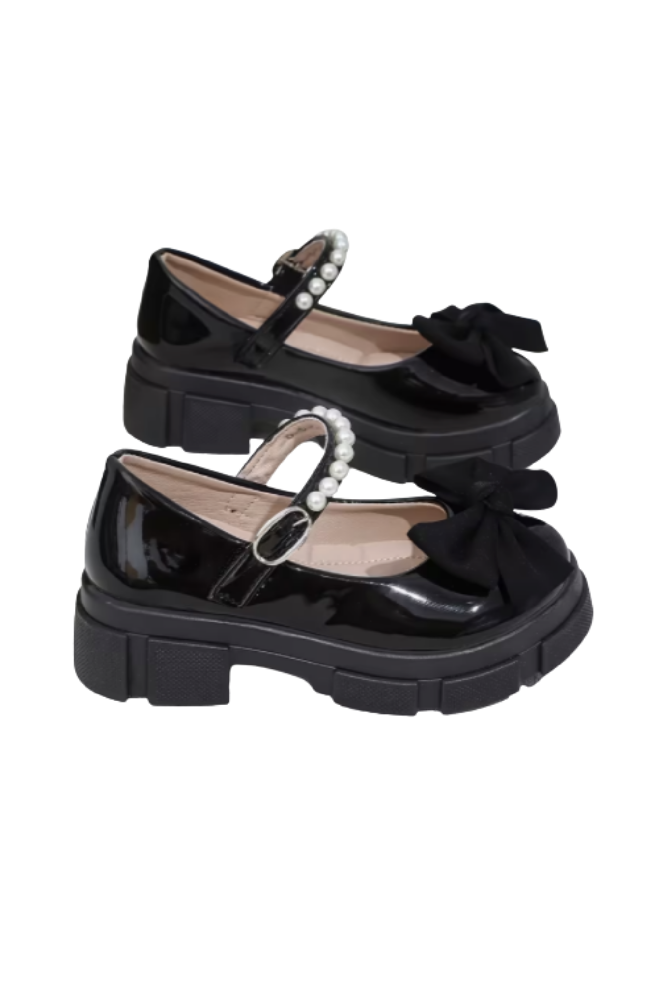 Black Loafers with Bow & Pearls