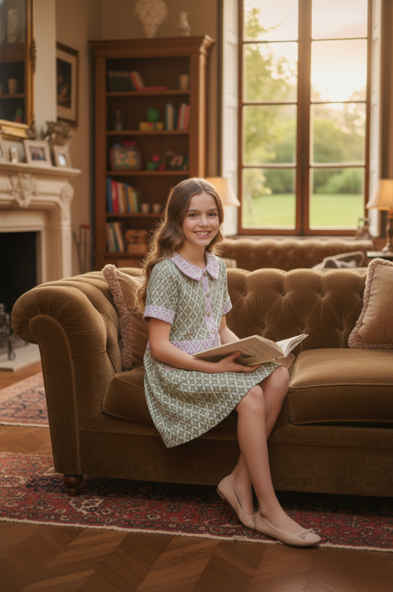 Two Tone Mod Dress w/ Rhinestone Buttons Green