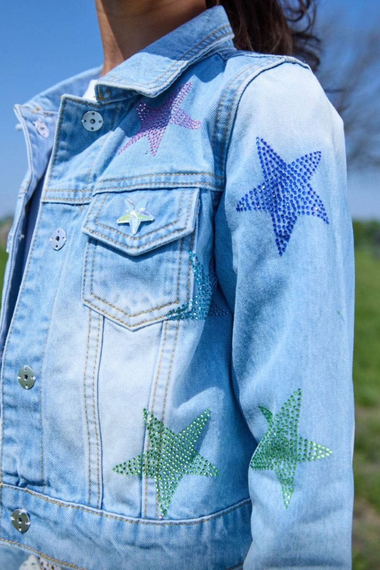 Crystal Rainbow Stars Denim Jacket