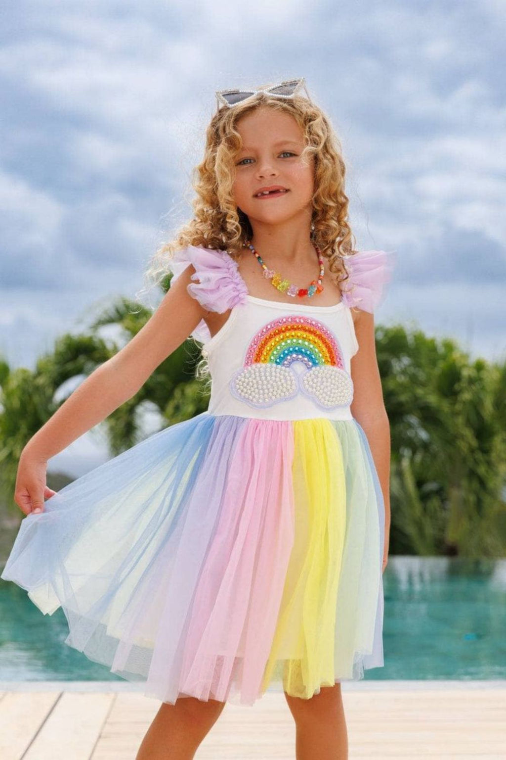 Rainbow Pearl Patch Tulle Dress