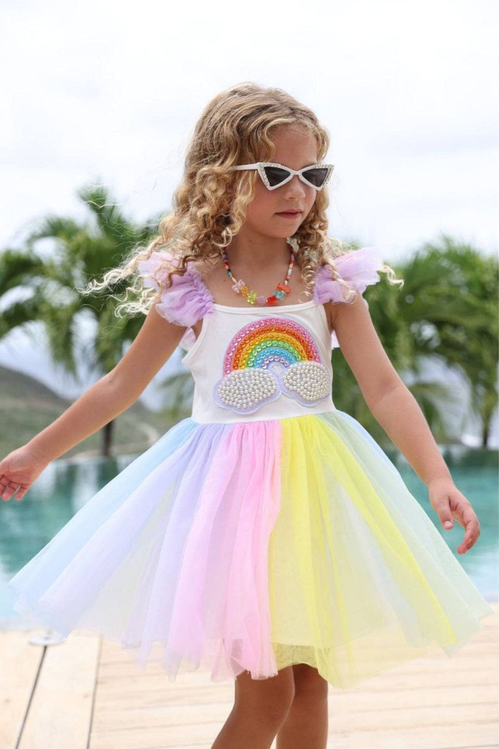 Rainbow Pearl Patch Tulle Dress