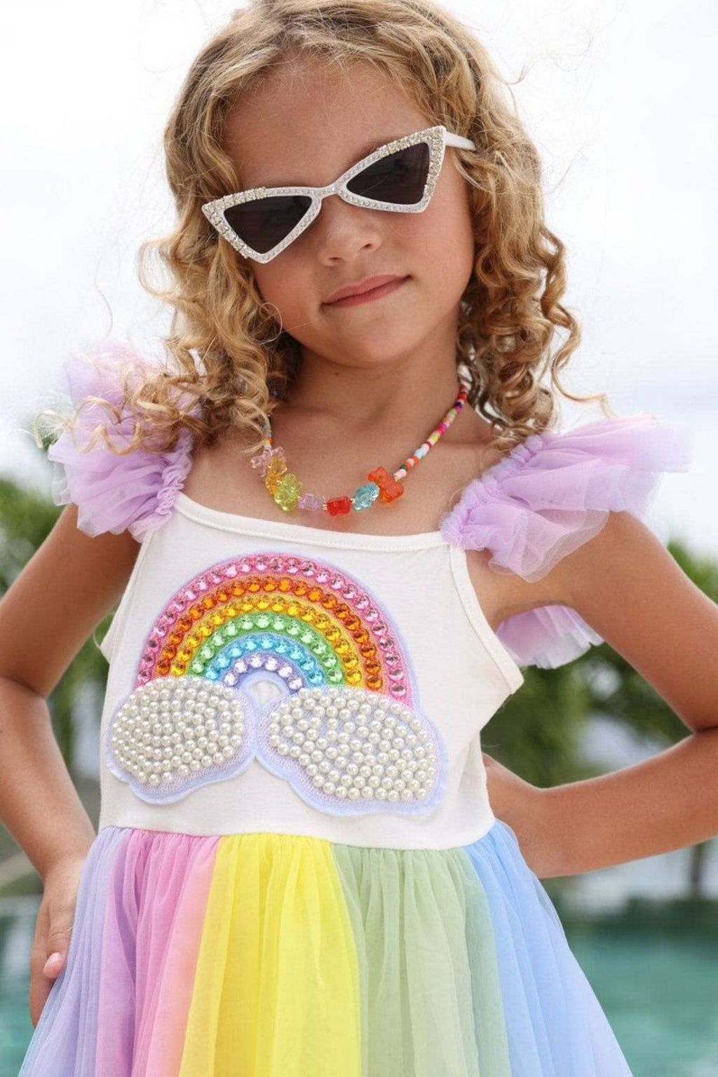 Rainbow Pearl Patch Tulle Dress