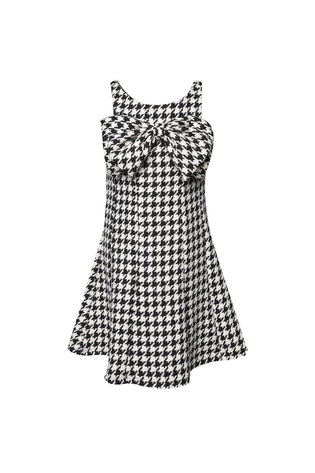 Houndstooth Flare Dress w/ Double Bow Black Multi