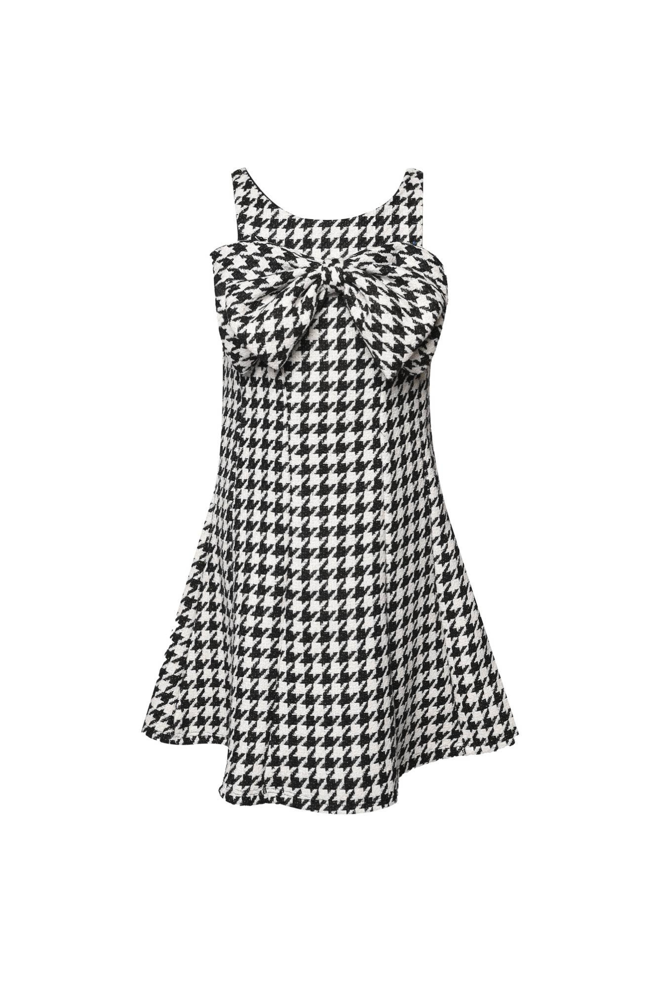 Houndstooth Flare Dress w/ Double Bow Black Multi