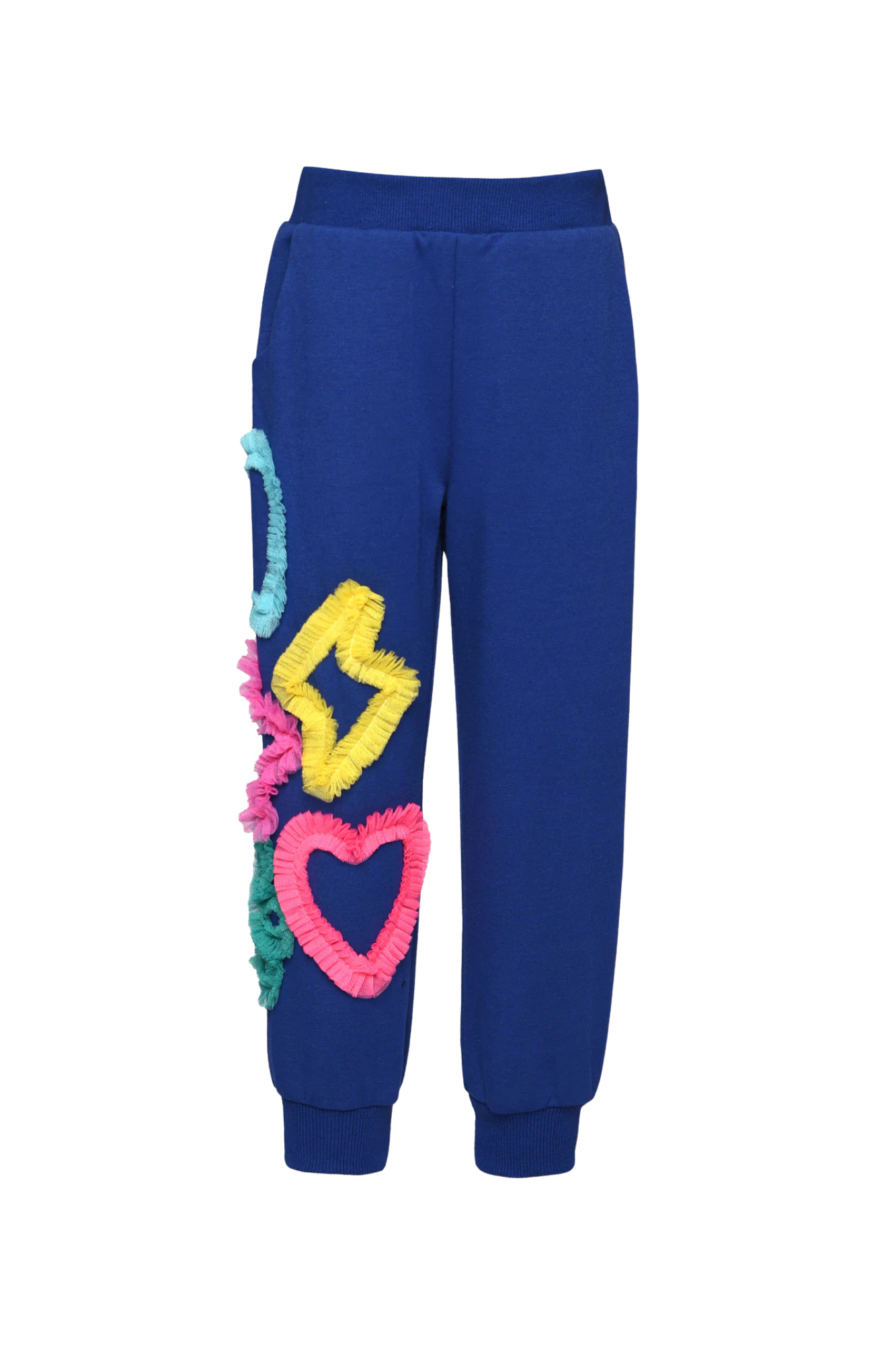 Blue Top & Jogger w/ Mesh Heart, Star & Flowers