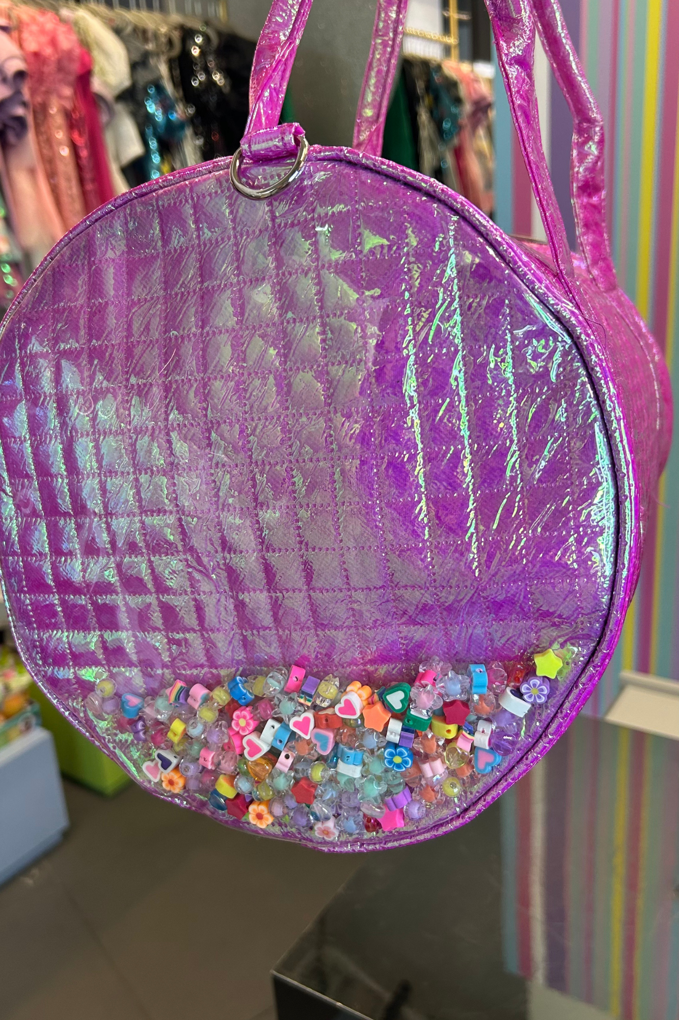 Iridescent Pink Duffle Bag w/ Charms