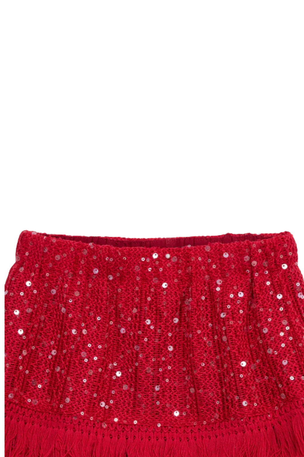 Sequins w/ Fringe Skirt Red Set