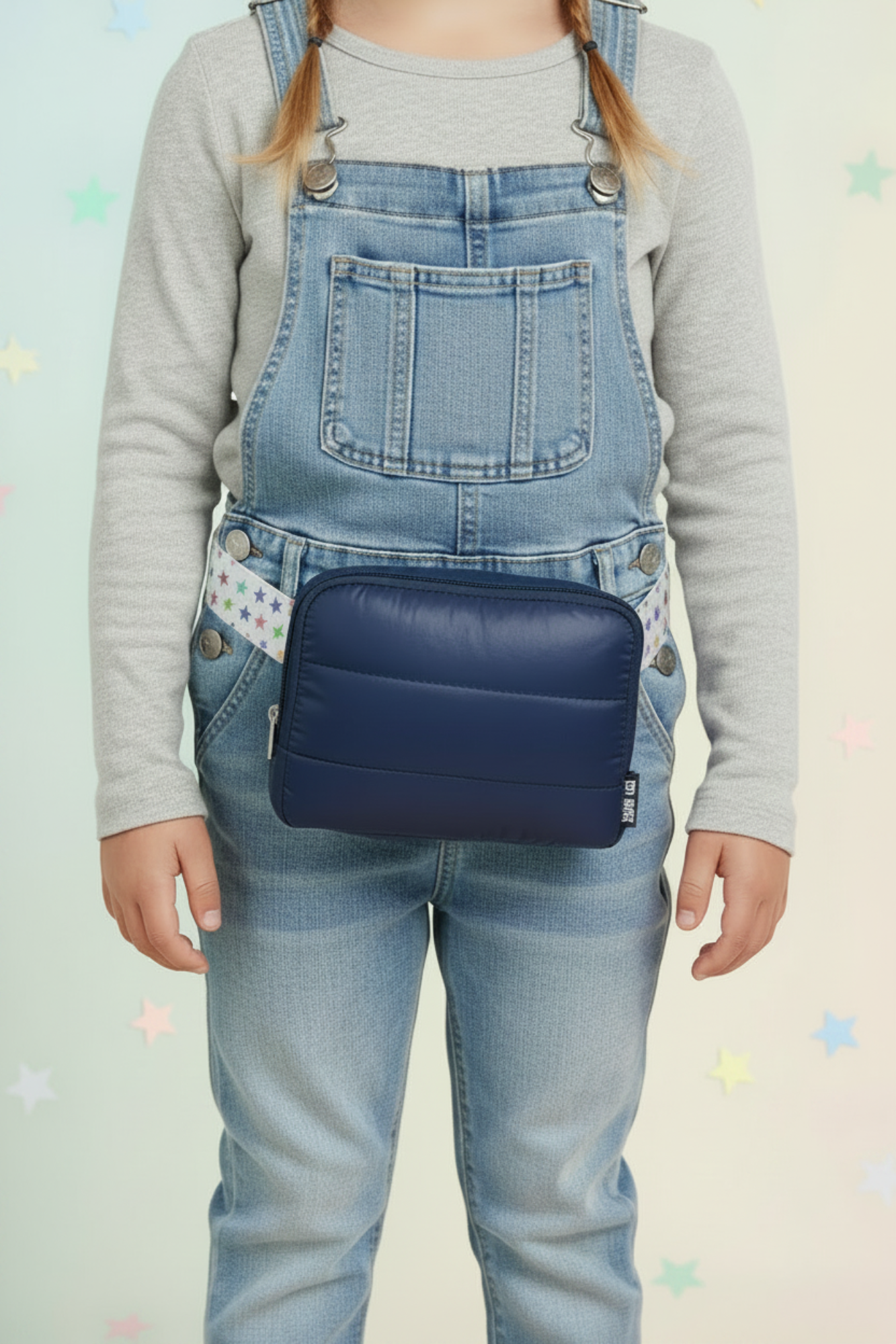 Navy Puffer Belt Bag Rainbow Star Strap