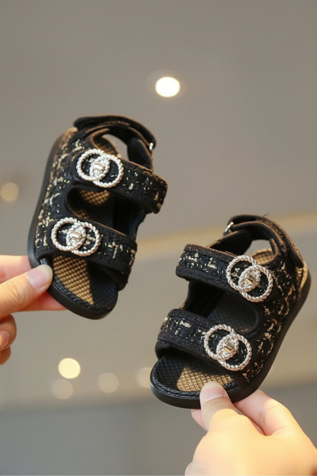 Black Gigi Tweed Dad Sandals