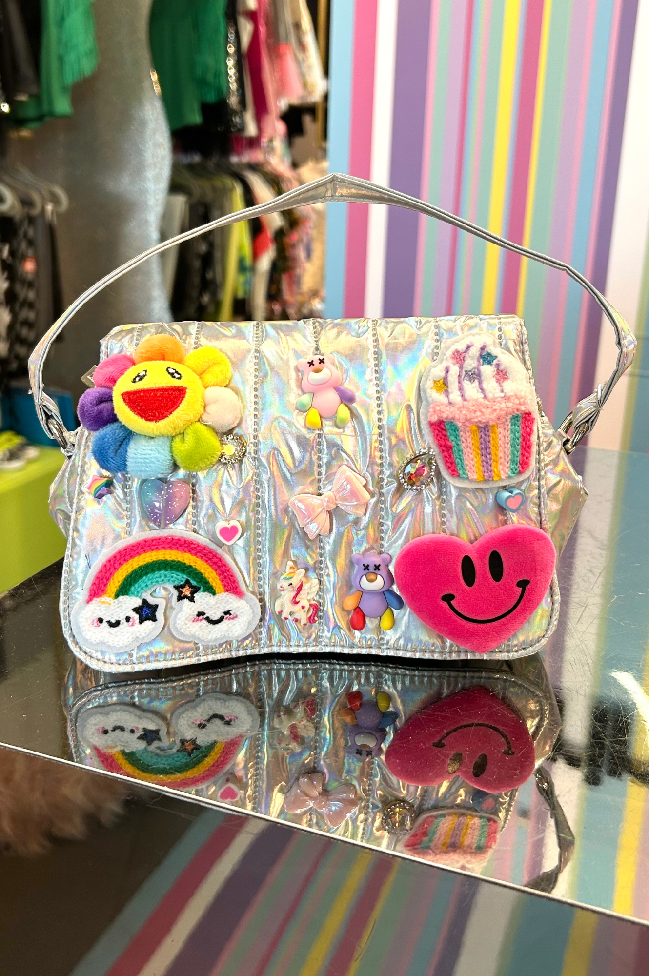 Charm Quilted Crossbody Bag Silver