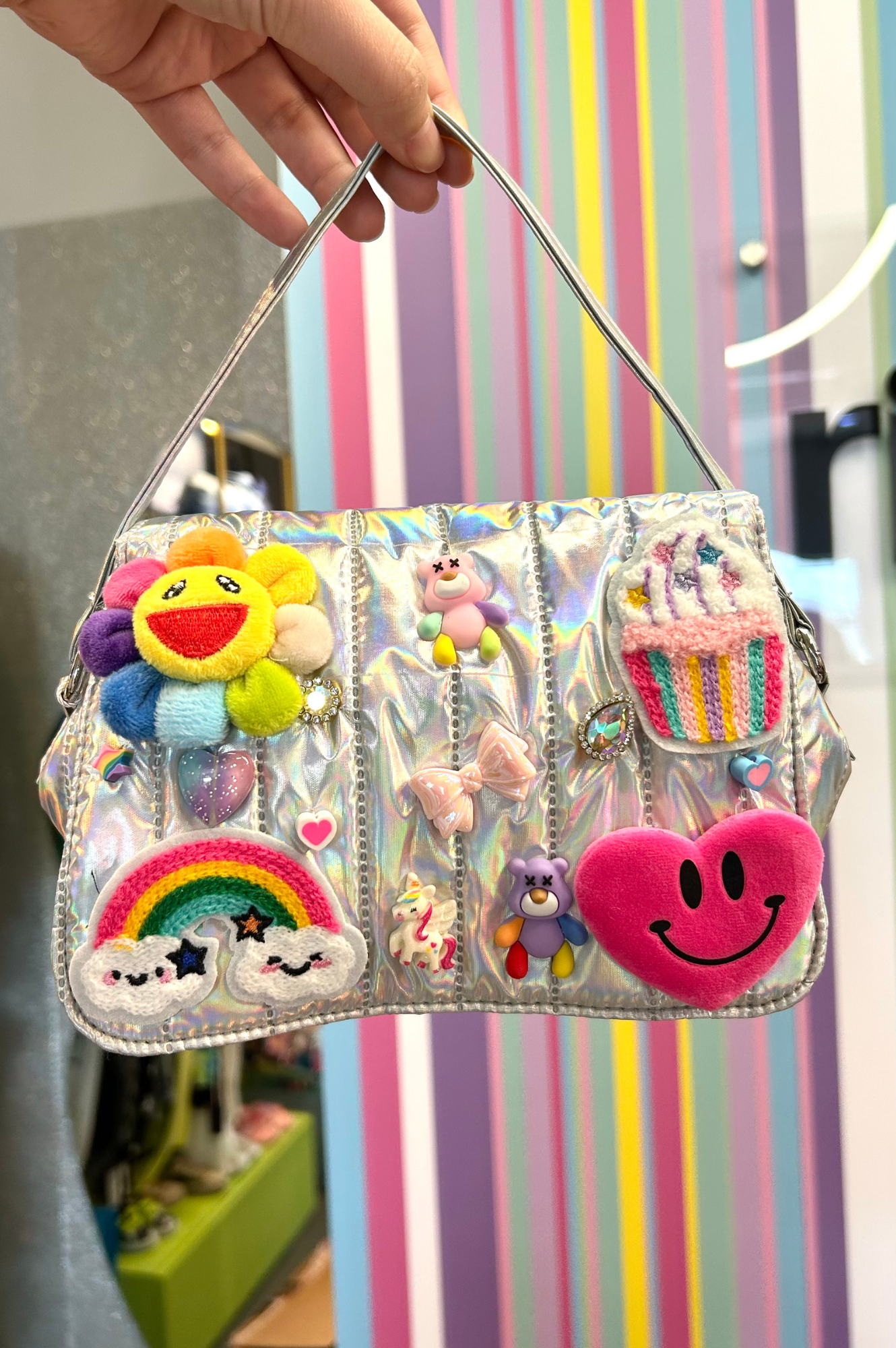 Charm Quilted Crossbody Bag Silver