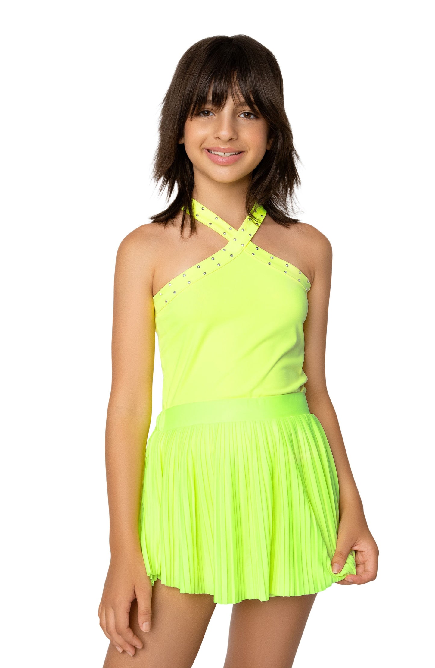 Lime Studded Crossover Tank Top