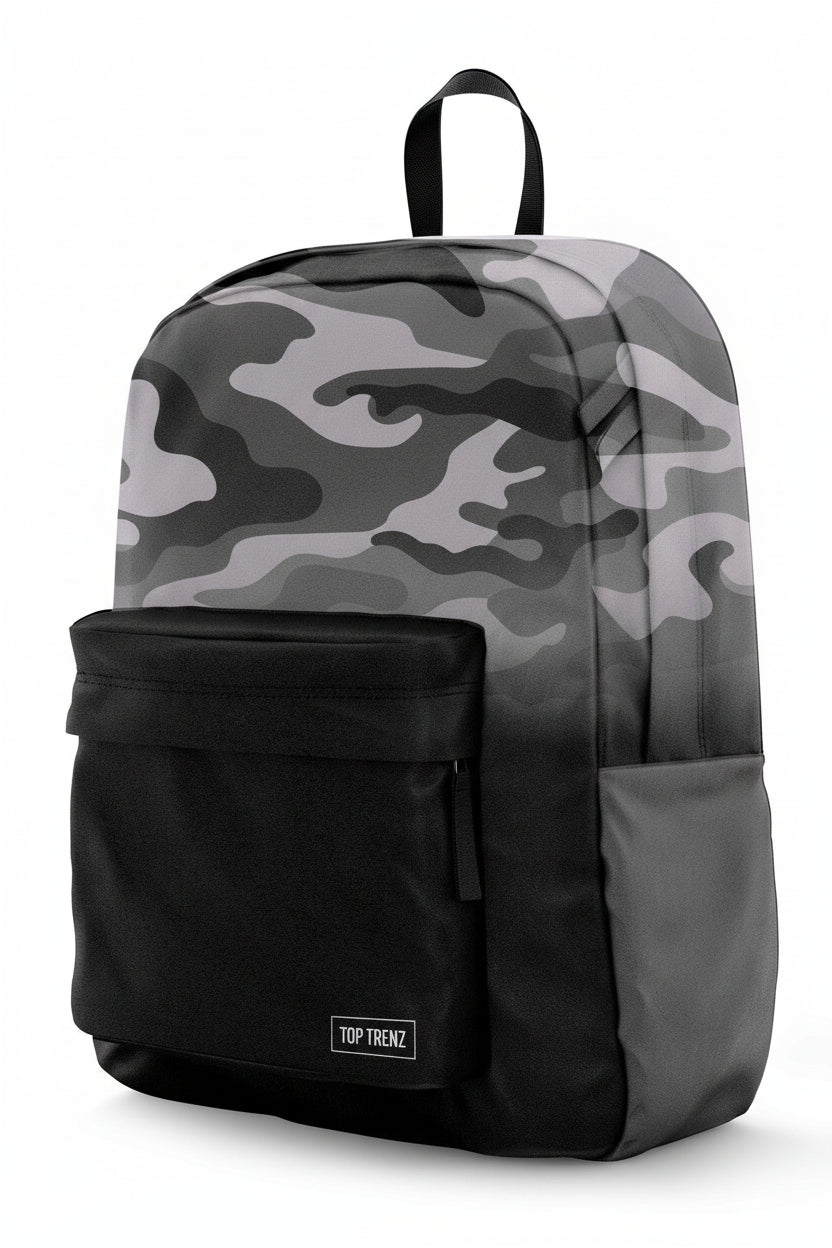 Grey Camo Color Block 2-Zipper Backpack