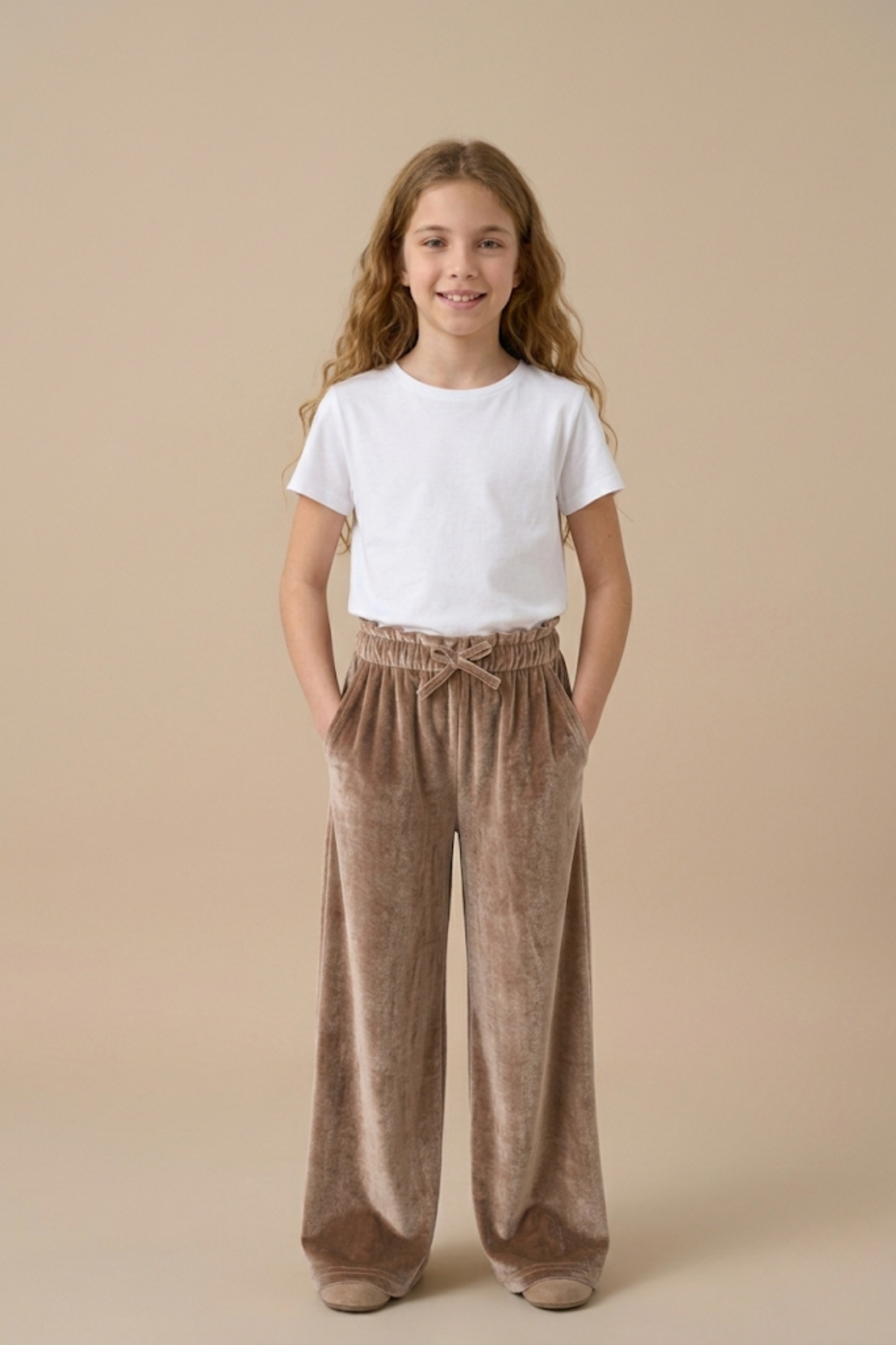 Khaki Velvet Wide-Leg Pants