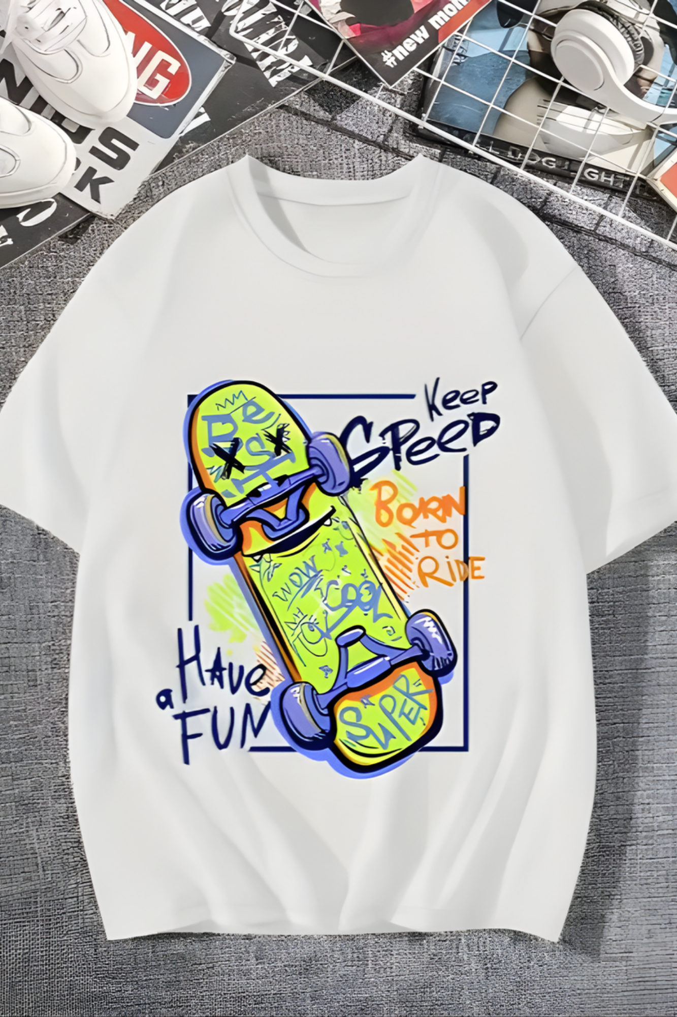 White Graffiti Skateboard T-Shirt