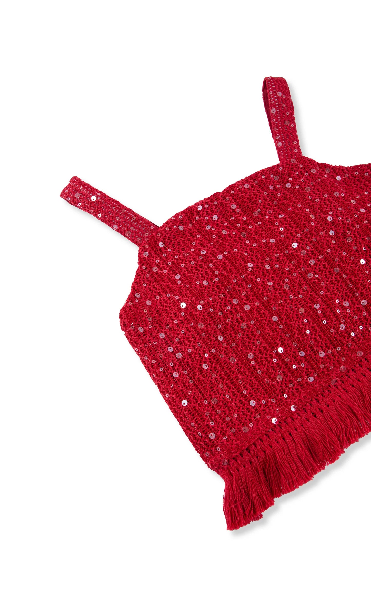Sequins w/ Fringe Skirt Red Set