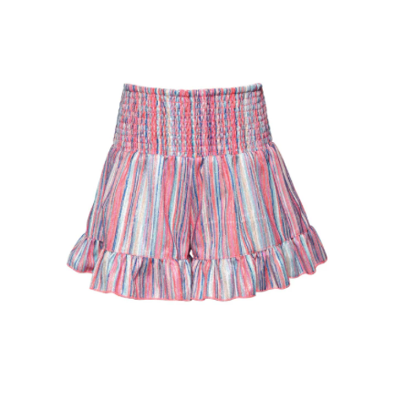 Glitter Stripe Shorts w/ Smocked Yoke Coral