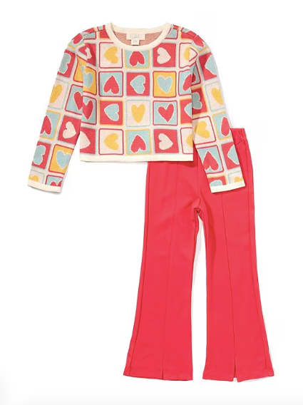 Multicolor Heart Grid Pant Set