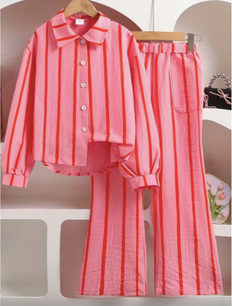 Pink Set Long Sleeve Red Stripes