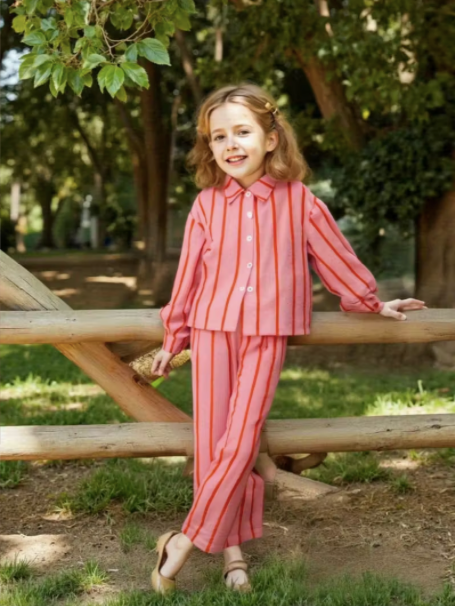 Pink Set Long Sleeve Red Stripes