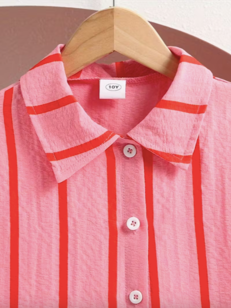 Pink Set Long Sleeve Red Stripes