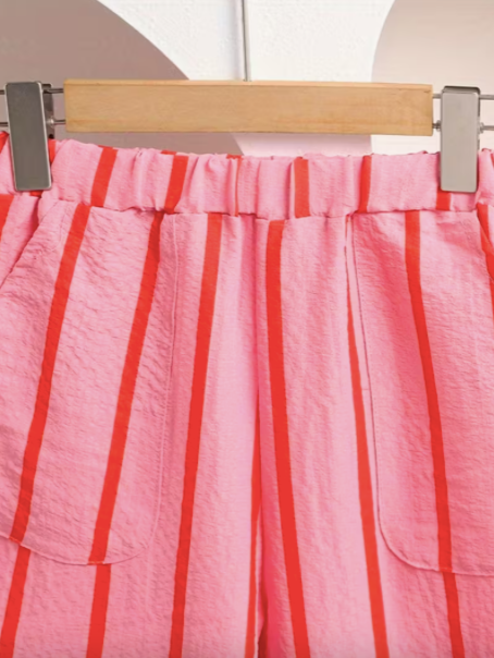 Pink Set Long Sleeve Red Stripes