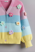 Multicolor Cardigan Knitted Flowers