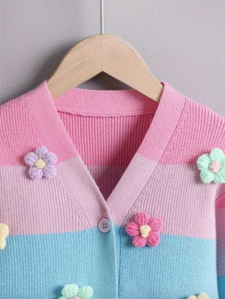 Multicolor Cardigan Knitted Flowers