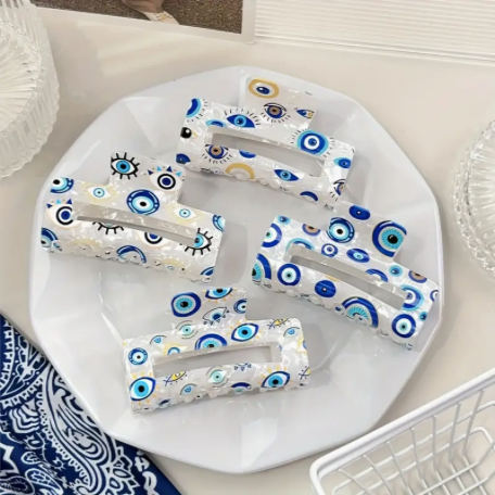 White Turkish Eye Claw Hair Clips